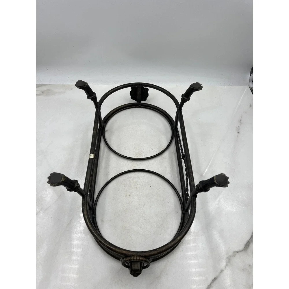 Heavy Metal Wrought Iron Double Pet Bowl Stand Raised Feeder Lion Head Paw Feet